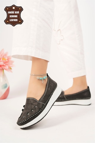 Elit Mn84c Kadın Hakiki Deri Espadril Siyah Siyah