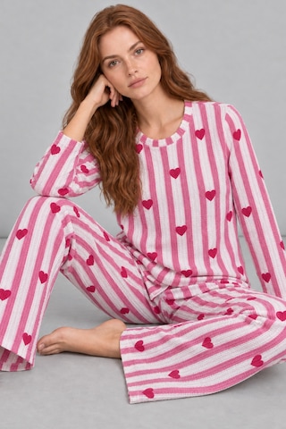 Womanandkids Night Pembe Kadın Kalpli Rahat Kalıp İkili Pijama Takımı 4768