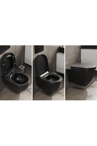 Aqua Bagno Voca Asma Klozet 54 Cm. , Mat Siyah -set 2 Parça -dp Kapak Dahil Siyah