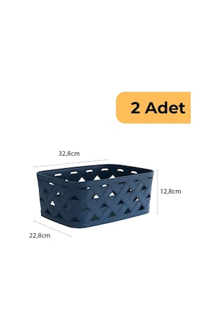 Deri Desenli Sepet, 2'li Set, Mavi Mavi