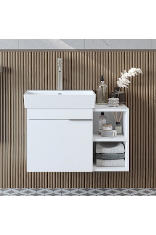 Likya Ayaksız Tek Kapaklı Açık Raflı Lavabolu 72 Cm Banyo Dolabı Alt, Lavabolu Alt Banyo Dolabı Beyaz