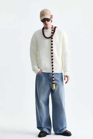 Vamos Oversize Basic Triko Kazak Kemik
