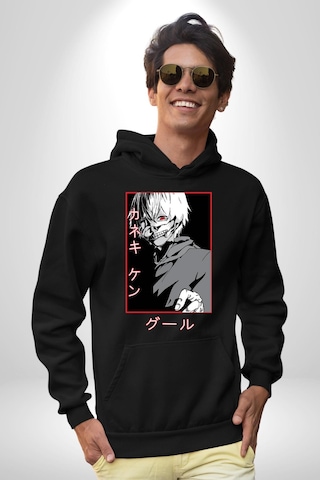 Kaneki Ken Kuma Japon Anime Şeytan Kadın Erkek Siyah Kapüşonlu Sweatshirt Hoodie Siyah