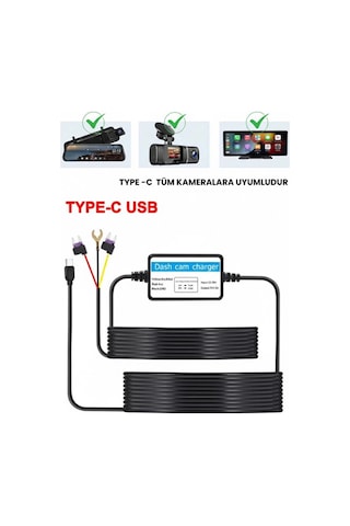 Park Modu Kablosu Type-c Akü Sigorta Bağlantı Kablosu Araç İçi Kamera Tüm Kameralara Uyumlu 64012361