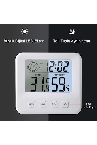UpWay Dijital LCD Masaüstü Saat Sıcaklık Nem Konfor Alarm Led Işı