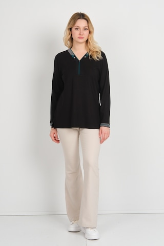 Detay Triko Kadın V Yaka Ve Yakası Taş Detaylı Uzun Kollu Anne Bluz 5711 Siyah Siyah