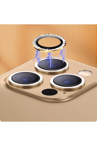 Apple Uyumlu iPhone 14 Pro CL-06 Renkli Taşlı Kamera Lens Koruyucu