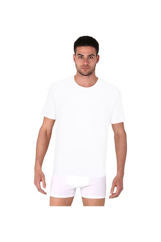 Thermoform Bambu Erkek Bisiklet Yaka Tişört Kısa Kollu Fanila Atlet Ve Boxer Şort Seti Beyaz Çok Renkli