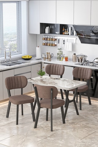 Parla 70x110cm Efes Mutfak Masası, Mutfak Masası Takımı, Yemek Masası, 4 Kahverengi Sandalye Kahverengi