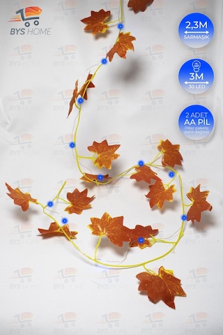 Dekoratif Sonbahar Yapraklı 230 Cm Yapay Sarmaşık Ve 300 Cm Peri Led Pembe Renk - Mavi Mavi