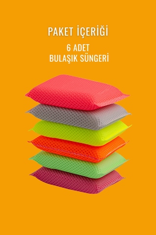 Grimorlife 6 Adet Mikrofiber Lifli Bulaşık Süngeri Dayanıklı Ve Hijyenik Temizlik Süngeri Seti