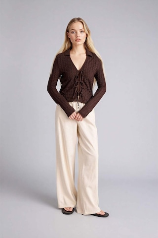 Defacto Wide Leg Çift Cepli Beli Lastikli Standart Boy Keten Karışımlı Pantolon E1981ax25smbg286 Bej