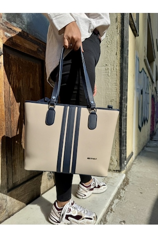 Kadın Orijinal Just Polo Yeni Sezon Büyük Boy 3 Bölmeli Lüks El Ve Omuz Çantası Shoulder Bag Ekru