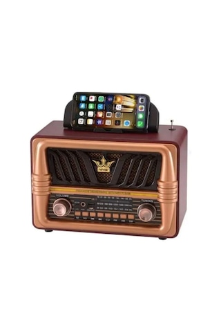 Ns-8077 Büyük Boy Telefon Tutma Aparatlı Retro Ahşap Tasarım Bluetooth Hoparlörlü Radyo Fm/am-439