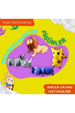 Tavşan Yumi Afrika Savan Hayvanları Koleksiyonu - 4 Parça 5-7 Cm Hareketli Oyuncaklar Ve Bilgilendirici Kartlat "