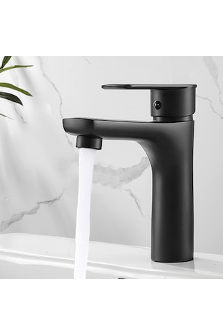 Siyah Sabit Aç Kapa Kısa Lavabo Bataryası Pirinç Döküm Lavabo Musluğu Siyah