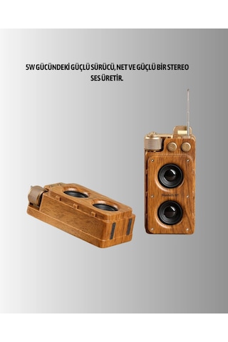 Retro Bluetooth Hoparlör Ahşap Görünümlü 5w Çift Stereo Ses