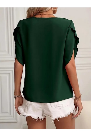 Gülsüm Aydın Kadın Kısa Kollu Yaka Ve Kol Detay Jesica Bluz Yeşil