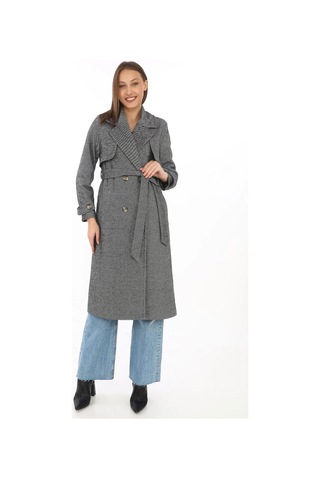 Kadın Balık Sırtı Kaşmir Uzun Kaşe Kaban - Füme Füme