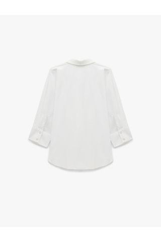 Koton Poplin Kumaş Düğmeli Devrik Yaka 3/4 Kollu Oversize Gömlek Kırık Beyaz 6sak60549uw Ekru