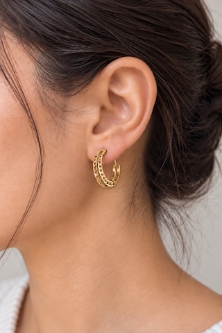Kadın Çelik Küpe Çift Sıra Zincir Model Halka Küpe Modern Ve Şık Tasarım altın