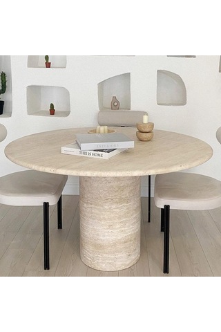 Lucca Yuvarlak Traverten Masa 100x100 Traverten