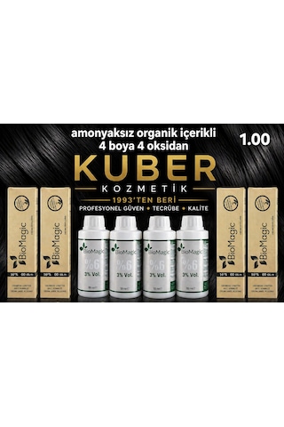 Biomagic 1.00 Siyah Organik İçerikli Amonyaksız Kalıcı Saç Boyası 4 Boya 4 Oksidan