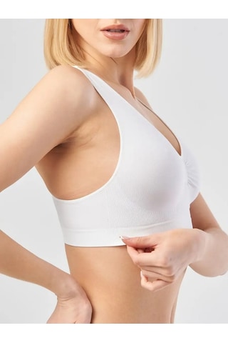 Mistirik Rosella Model Kalın Askılı Büstiyer Spor Rahat Toparlayıcı Korse Sütyen Beyaz Renk Beyaz