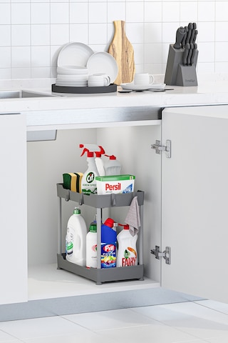 2 Adet Gri 2 Katlı Düzenleyici Mutfak Ve Banyo Rafı