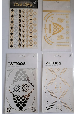 Altın Yaldızlı Geçici Dövme 4 Adet Birden Model1 Altın