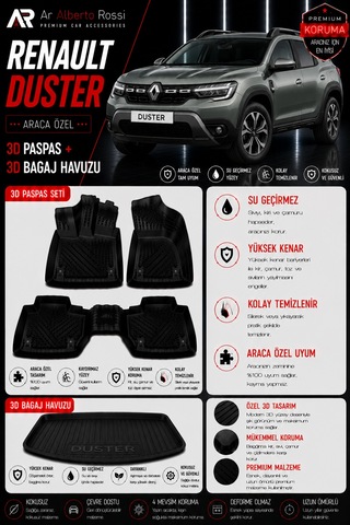 Renault Duster E-tech Full Hybrid 2024-2026 Araca Özel 3d Paspas + 3d Bagaj Havuzu