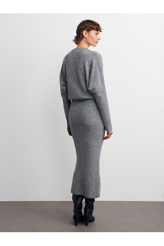 Dilvin 90260 Bisiklet Yaka Yumuşak Dokulu Triko Elbise-füme M. Füme M.