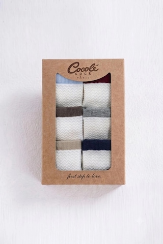 Cocole Socks Erkek Bebek Soket Çorabı Kraft Kutulu 6'lı Set Pamuklu 0-1 Yaş Kabartmalı Çok Renkli