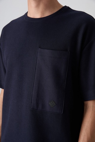 Tommy Life Lacivert Pamuklu Kalın Yüzeyi Dokulu Oversize Fit Basic Erkek T-shirt - 88341 001