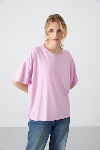 Tommy Life Pembe Penye Modal Yumuşak Tuşeli Oversize Fit Basic Kadın T-shirt- 97285 Pembe