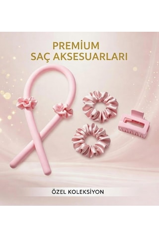 Isısız Saç Şekillendirme Seti Pudrapembe Saten Saç Sosisi %100 Saf Ipek Saten 0