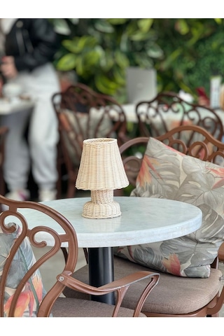 Rattan & Bambu Masa Üstü Kablosuz Pilli Abajur Alt- Üst Rattan Masa Lambası