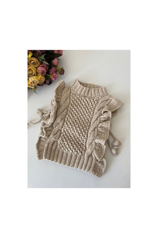 Adenya Sepeti El Örgüsü Fırfırlı Krem Süveter Zara Modeli Handmade Kız Bebek Bej
