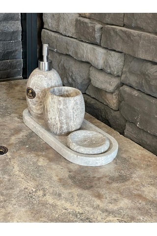 Silver Traverten Oval 4,lü Banyo Seti Yeni Beyaz
