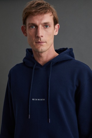 Grımelange Epıc Erkek Yumusaçık Kumaşlı Nakış Detaylı Kapüşonlu Kordonlu Regular Lacivert Sweatshirt