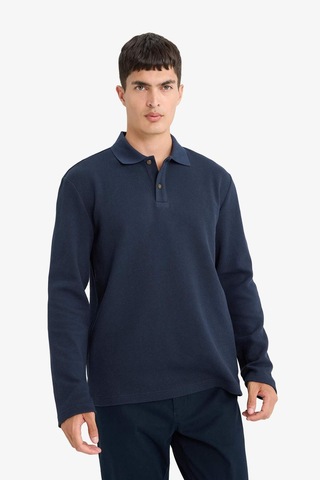 Defacto %100 Pamuk Regular Fit Polo Yaka Düğmeli Dokulu Sweatshirt E9627ax25aunv64 Lacivert