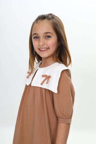 Toontoy Kız Çocuk Yaka Detaylı Elbise Kahverengi
