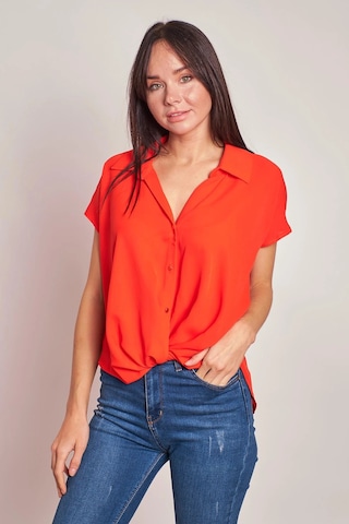 Likrasız Şık Kumaş Yakalı Düşük Omuzlu Önü Pileli Gömlek-oranj Oranj