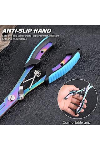 Folinda Rengli Paslanmaz Çelik Olta Testeresi - İp Kesici, Ağırlık Basıcı, Halka Açıcı, Kayıp Engelleme Kordonlu Olta Gereci