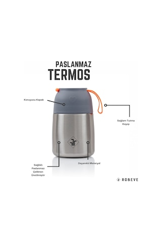 Robeve 450ml Bebek Mama Saklama Termosu Vakumlu Çift Taraflı Termos Gri