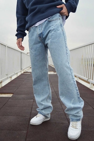 Kaizer Denim Erkek Şimşek Desenli Baggy Pantolon Buz Mavi