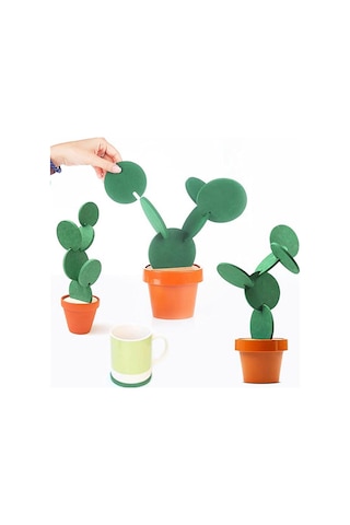 Bardak Altlıkları Kendin Yap Kaktüs Bardak Altlığı, Çiçek Saksısı Tutuculu 6 Parça Set Çok Renkli