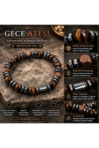 Gece Ateşi Bilekliği - Kaplan Gözü & Hematit Doğal Taş Bileklik Ateş