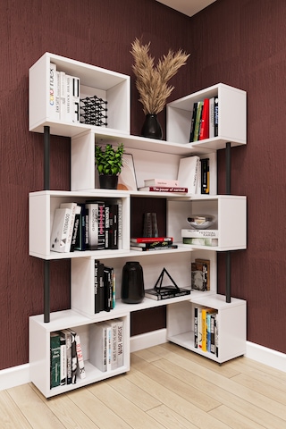 Asra Trend Modern Ayarlanabilir Raflı Ev Ofis Kitaplık %100 Mdf Dekoratif Kütüphane Kitaplık Dk02 Beyaz