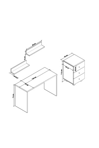 Olven Raflı Çalışma Masası Ve Keson 3 Çekmeceli , Beyaz - Meşe